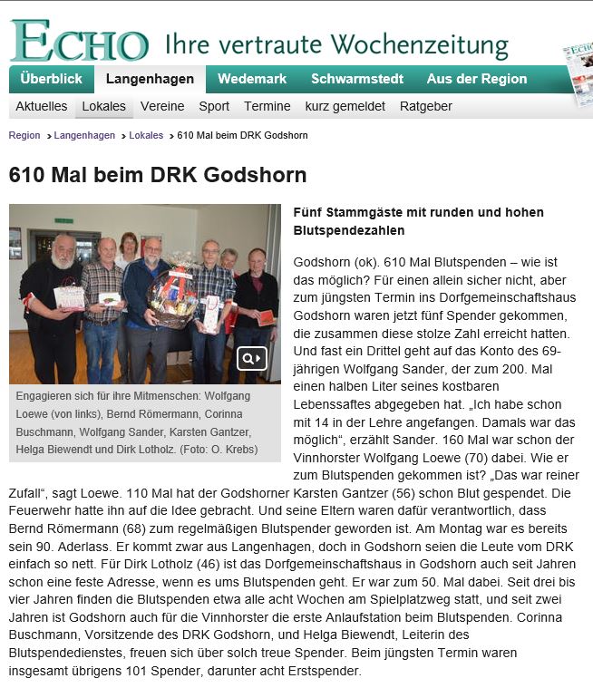 Blutspende DRK-OV Godshorn am 25.03.2019